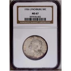 1936 50C Lynchburg MS67 NGC. Dappled gold color, with 1936[50C] Lynchburg MS67 NGC.