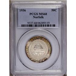1936 50C Norfolk MS68 PCGS. Splashes of light green, l 1936[50C] Norfolk MS68 PCGS.