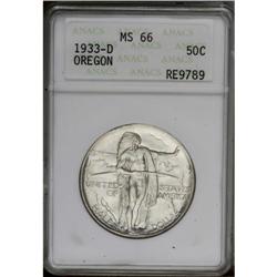 1933-D 50C Oregon MS66 ANACS. Well struck and nearly a 1933-D[50C] Oregon MS66 ANACS.