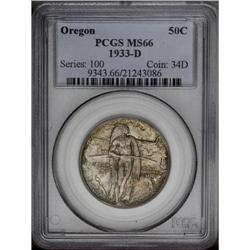 1933-D 50C Oregon MS66 PCGS. Mottled greenish and redd 1933-D[50C] Oregon MS66 PCGS.