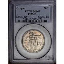 1937-D 50C Oregon MS67 PCGS. Dollops of pastel rose an 1937-D[50C] Oregon MS67 PCGS.