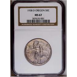 1938-D 50C Oregon MS67 NGC. Lilac, rose, amber, and go 1938-D[50C] Oregon MS67 NGC.
