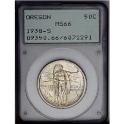 1938-S 50C Oregon MS66 PCGS. Lustrous gray-amber and w 1938-S[50C] Oregon MS66 PCGS.