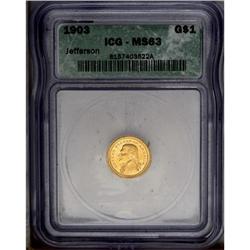 1903 G$1 JEFF MS63 ICG.From The Steve Glenn Collection 1903[G$1] Louisiana Purchase/Jefferson MS63 I