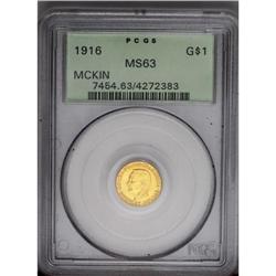 1916 G$1 McKinley MS63 PCGS. Attractive olive-orange-g 1916[G$1] McKinley MS63 PCGS.
