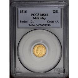 1916 G$1 McKinley MS64 PCGS. The surfaces are a light 1916[G$1] McKinley MS64 PCGS.
