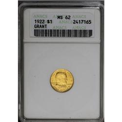 1922 G$1 GRANTNS MS62 ANACS.From The Steve Glenn Colle 1922[G$1] Grant No Star MS62 ANACS.