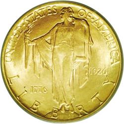 1926 $2 1/2 Sesquicentennial MS64 PCGS. The green-gold 1926[$2 1/2] Sesquicentennial MS64 PCGS.