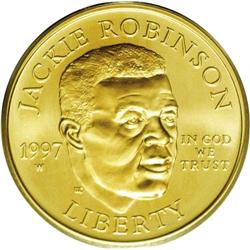 1997-W G$5 Jackie Robinson Gold Five Dollar MS69 PCGS. 1997-W[G$5] Jackie Robinson Gold Five Dollar 