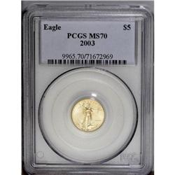 2003 G$5 Tenth-Ounce Gold Eagle MS70 PCGS. Tan-gold su 2003[G$5] Tenth-Ounce Gold Eagle MS70 PCGS.