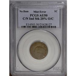 1000 MS AU50 PCGS. Undated[1C] Copper-Nickel Indian Cent--Struck 20% Off Center--AU50 PCGS.