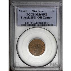Undated 1C Indian Cent--Struck 25% Off Center--MS64 Re Undated[1C] Indian Cent--Struck 25% Off Cente