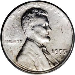 1955 1C Lincoln Cent--Struck on 10C Planchet--AU58 PCG 1955[1C] Lincoln Cent--Struck on 10C Planchet