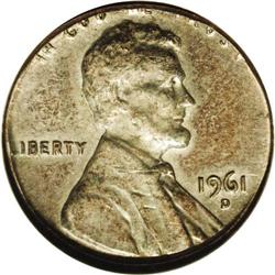 1961-D 1C Lincoln Cent--Struck on a Dime Planchet--AU5 1961-D[1C] Lincoln Cent--Struck on a Dime Pla