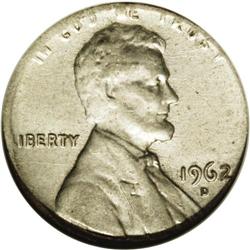 1962-D 1C Lincoln Cent--Struck on a Dime Planchet--AU5 1962-D[1C] Lincoln Cent--Struck on a Dime Pla
