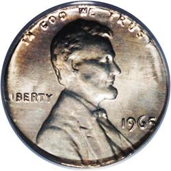 1965 1C Lincoln Cent--Struck on Clad Dime Planchet--MS 1965[1C] Lincoln Cent--Struck on Clad Dime Pl