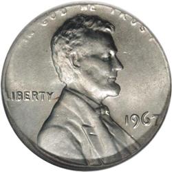 1967 1C Lincoln Cent--Struck on a Type One Dime Planch 1967[1C] Lincoln Cent--Struck on a Type One D