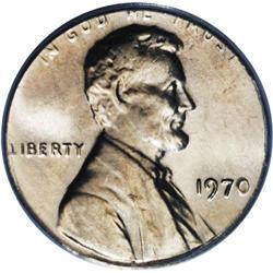 1970 1C Lincoln Cent--Struck on Dime Planchet--MS65 PC 1970[1C] Lincoln Cent--Struck on Dime Planche