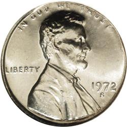 1972-S 1C Lincoln Cent--Struck on a Dime Planchet--MS6 1972-S[1C] Lincoln Cent--Struck on a Dime Pla