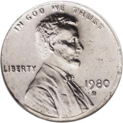 1980-D 1C Lincoln Cent Struck on a 93% Silver and 7% C 1980-D[1C] Lincoln Cent Struck on a 93% Silve