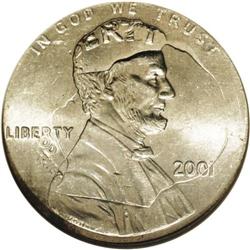 2001 1C Lincoln Cent--Struck on a 2001-P Dime--MS63 NG 2001[1C] Lincoln Cent--Struck on a 2001-P Dim