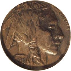 1919 5C Buffalo Nickel--Struck on a Cent Planchet--AU5 1919[5C] Buffalo Nickel--Struck on a Cent Pla