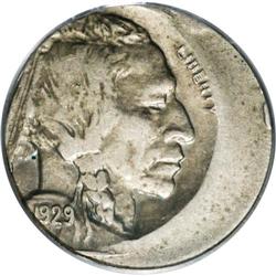 1929 5C Buffalo Nickel--Struck 20% Off Center--XF45 PC 1929[5C] Buffalo Nickel--Struck 20% Off Cente
