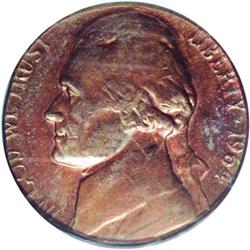 1964 5C Jefferson Nickel--Struck on a Cent Planchet--M 1964[5C] Jefferson Nickel--Struck on a Cent P