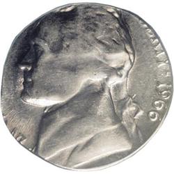 1966 5C Nickel--Struck on a Dime Planchet--AU58 PCGS. 1966[5C] Nickel--Struck on a Dime Planchet--AU