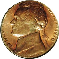 1978 5C Jefferson Nickel--Struck on a Cent Planchet--M 1978[5C] Jefferson Nickel--Struck on a Cent P
