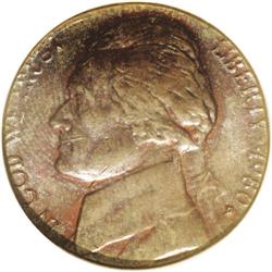 1980-D 5C Jefferson Nickel--On a Struck Cent--MS64 Red 1980-D[5C] Jefferson Nickel--on a Struck Cent