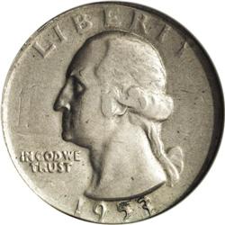 1953-S 25C Washington Quarter--Struck on a 1953-S Jeff 1953-S[25C] Washington Quarter--Struck on a 1