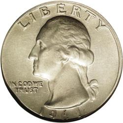 1961-D 25C Washington Quarter--Struck on a Five Cents 1961-D[25C] Washington Quarter--Struck on a Fi