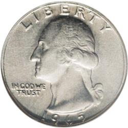 1965 25C Washington Quarter--Struck on a Five Cents Pl 1965[25C] Washington Quarter--Struck on a Fiv