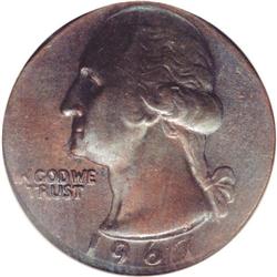 1967 25C Washington Quarter--Struck on a Cent Planchet 1967[25C] Washington Quarter--Struck on a Cen
