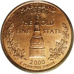 2000-P 25C Maryland Statehood Quarter--Reverse Clad La 2000-P[25C] Maryland Statehood Quarter--State
