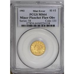 1902 $2 1/2 Liberty Quarter Eagle--Minor Obverse Planc 1902[$2 1/2] Liberty Quarter Eagle--Minor Obv