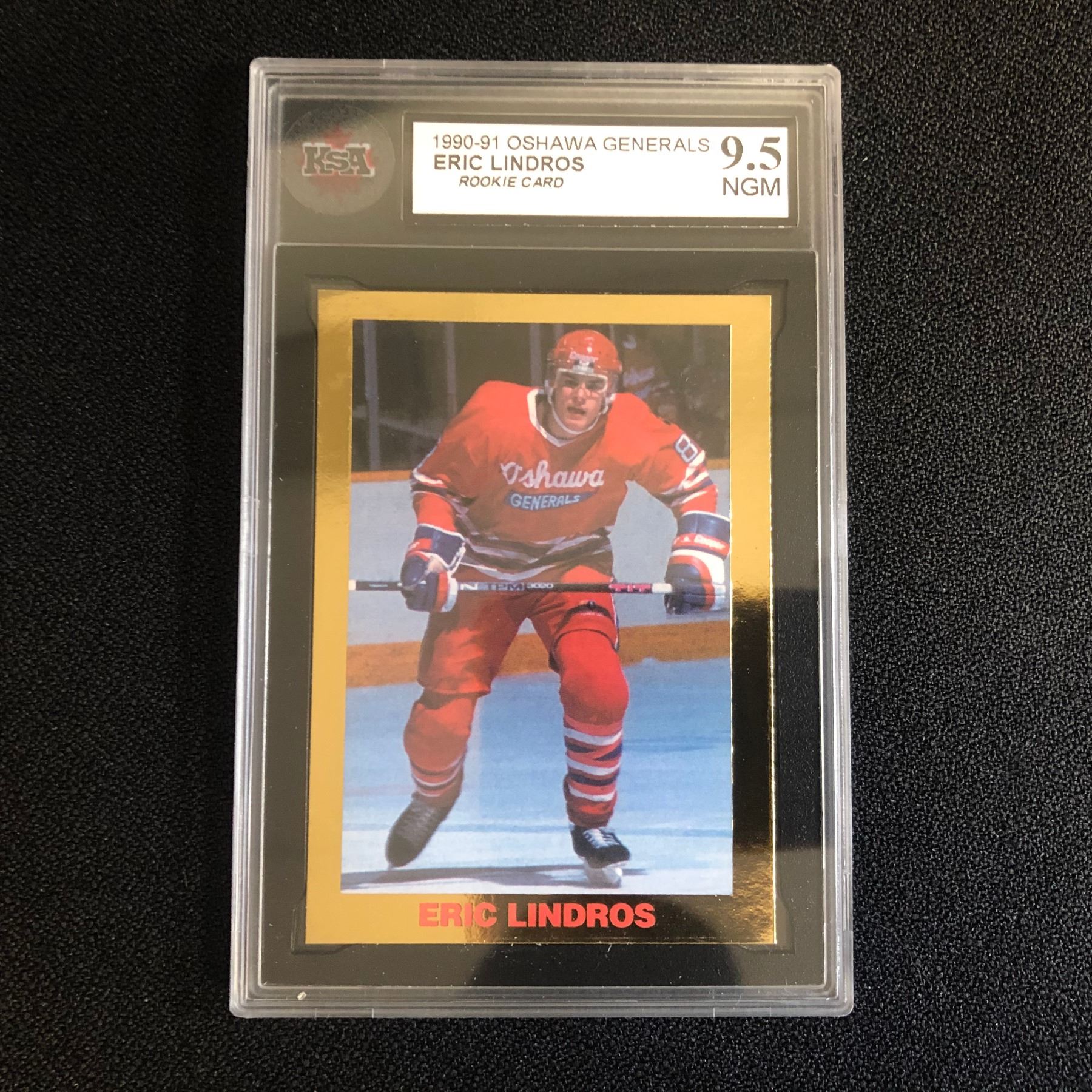 Eric Lindos Rookie 1990-91 OSHAWA GENERALS ERIC LINDROS ROOKIE CARD (9.5 NGM)