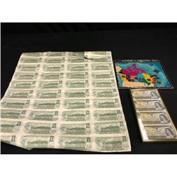 CANADIAN CURRENCY INC. UNCUT 1 DOLLAR BILL SHEETS AND CANADA 125 PROVINCIAL QUARTER SET