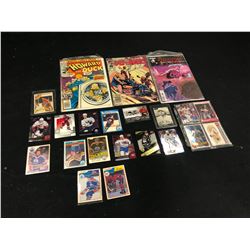 ASSORTMENT OF SPORTS CARDS AND COMIC BOOKS