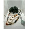Image 1 : ONE NEPHRITE JADE (B.C. JADE) BEAR CARVING, REPLACEMENT VALUE: $ 250.00, ONE LONG STRAND OF MULTI