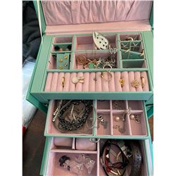 JEWELRY BOX WITH ASSORTED COSTUME JEWELRY