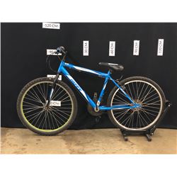 BLUE HUFFY GRANITE 18 SPEED MOUNTAIN BIKE, 76 CM STANDOVER HEIGHT, REAR BRAKE ONLY, FRONT