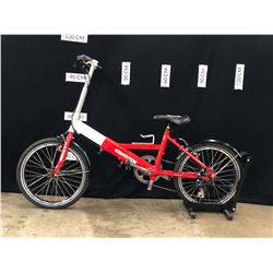 RED AND GREY GIATEX 8 SPEED COLLAPSIBLE BIKE, WORKING CONDITION BUT MAINTENANCE NEEDED, SOME LOOSE