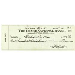 "1945 Babe Ruth Signed Check, Graded PSA Mint 9"