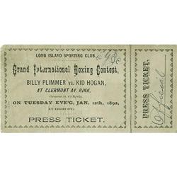 1892 Plimmer vs. Hogan Boxing Full Ticket