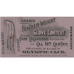 1892 Callaghan vs. McCarthy Boxing Full Ticket