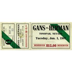 1907 Joe Gans vs. Kid Herman Boxing Full Ticket