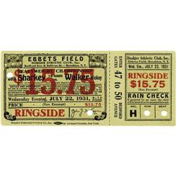 1931 Mickey Walker vs. Jack Sharkey Full Ticket