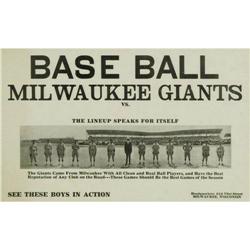 1930's Milwaukee Giants Negro League Broadside 